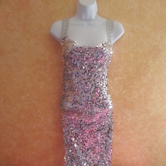 SEQUIN SILVER CRISSCROSS STRAP BACKLESS MIDI DRESS